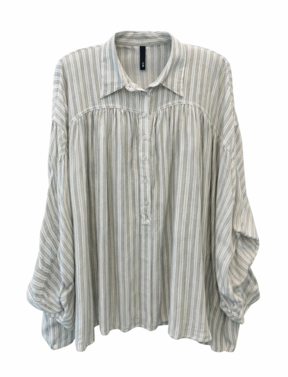 SLINK Striped Green Boho Blouse Rayon Button Front Flowy Top Peasant Size 2X